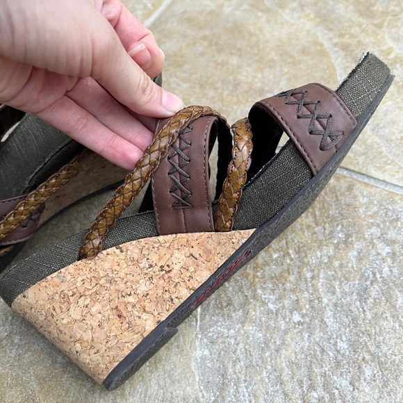 Y2K Skechers Leather Braide Modiste Electric Bond Chocolate Cork Wedge Sandals 8 - Picture 7 of 14